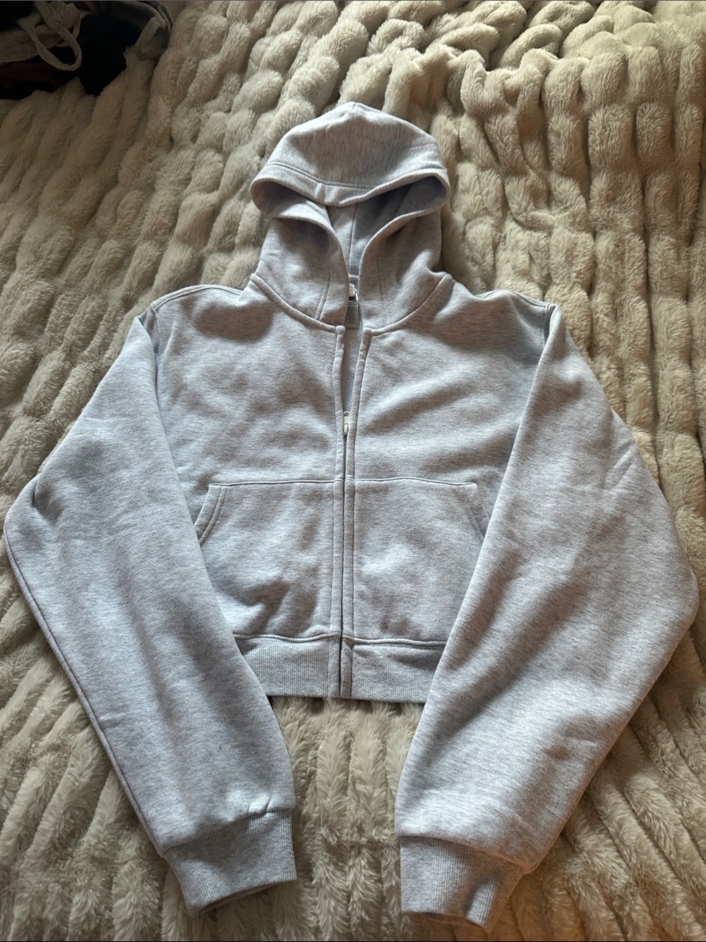 Women’s SKIMS Cotton Fleece Cropped Grey Zip-Up Hoodie Jacket XL